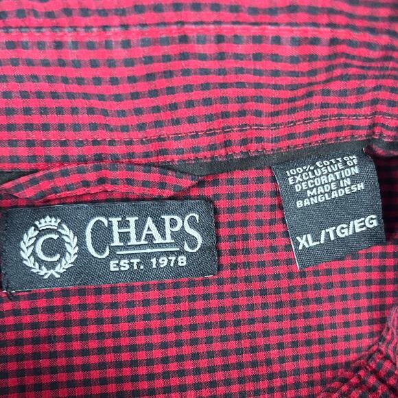 Men’s Chaps XL Red Checkered 100% Cotton Long-Sleeve Shirt – Excellent Cond - Picture 3 of 9